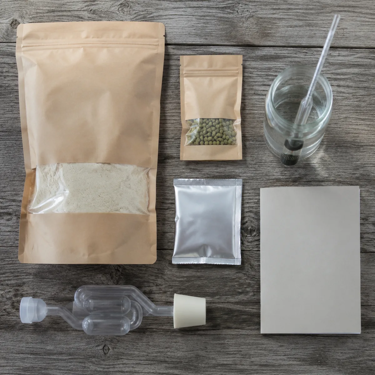 Lager Brewing Kit laid out for the camera